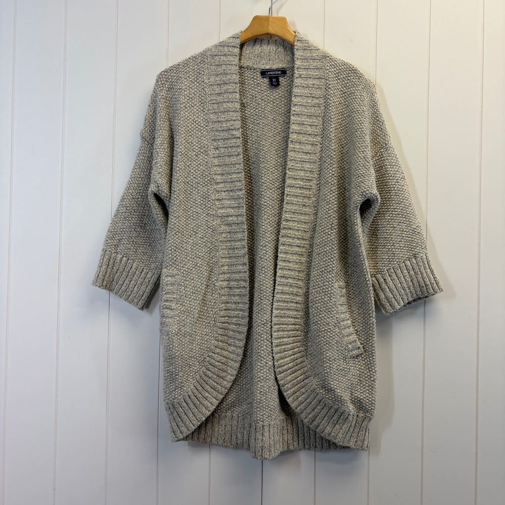 Lands End Preppy Chunky Metallic Knit Cardigan Sweater Womens Size XS Oversized
